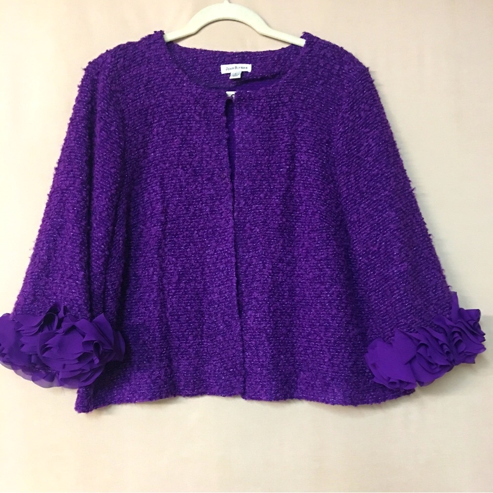 Joan Rivers Women’s Purple Wool/ Acrylic Blend Cropped Cardigan. Sz L